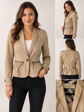 Burberry Brit Bethersden Peplum Jacket Honey Beige Size US 4
